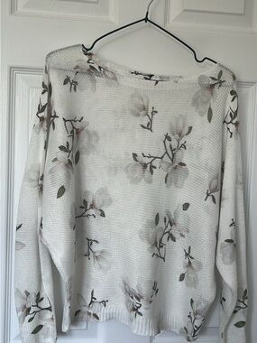 Anna Melani Light Floral Knit Sweater - Soft Cream with Blush & Olive